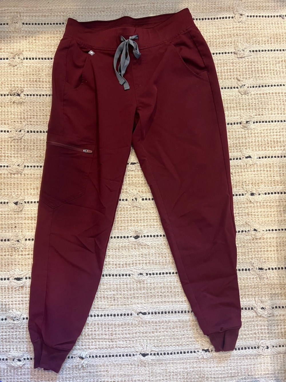 Figs Women’s Burgundy Jogger Pants with Grey Drawstring